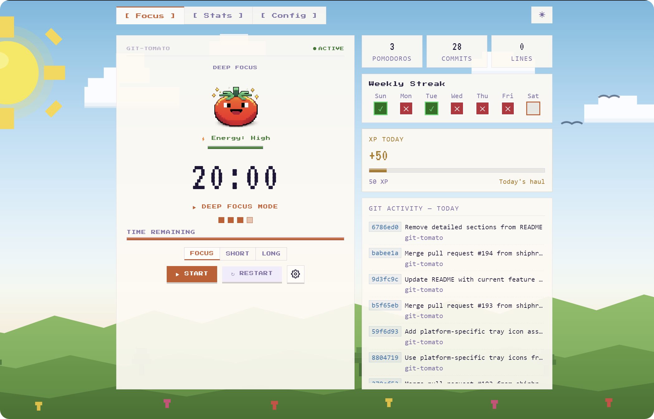 git-tomato focus timer — day mode
